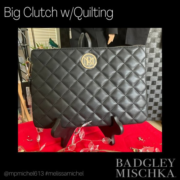 NWT Badgley Mischka Studio Black Vegan Leather Wristlet Clutch - Picture 2 of 6